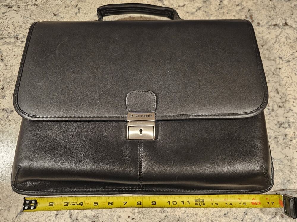 Samsonite Black Briefcase/Document Case Lock Zip Top Handle Organizer Leather
